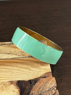 J. Crew Bangle Bracelet Green Enamel Gold Tone